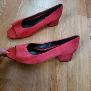 LAFAYETTE 148 NEW YORK, OPEN TOE RED BLOCK HEELS, SIZE 8.5